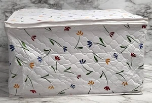 Vintage Large Vinyl Storage Case Rectangle. Zip Around. White. Floral print. 12 - Picture 1 of 11