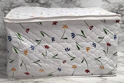 Vintage Large Vinyl Storage Case Rectangle. Zip Around. White. Floral print. 12 - Image 1 of 4