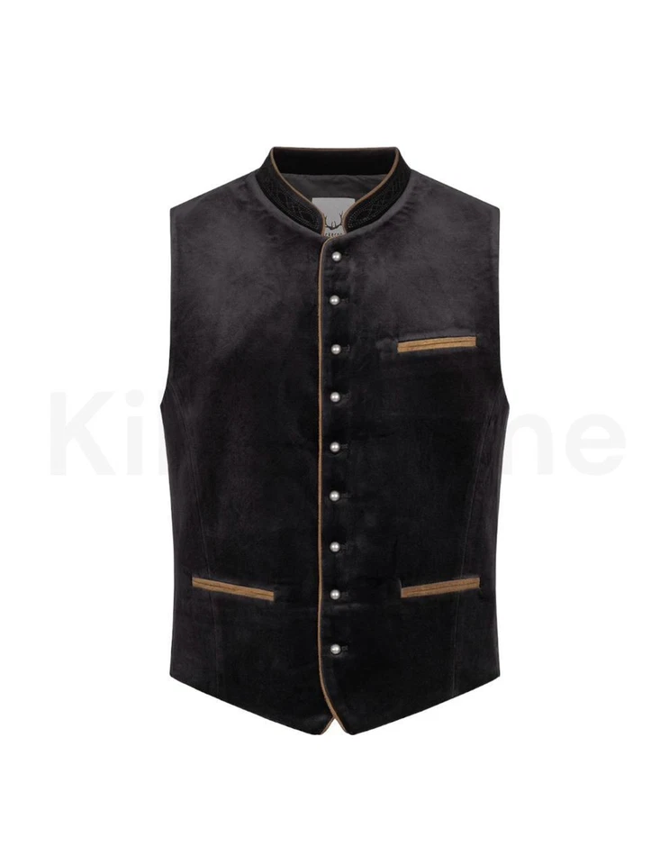 Chaleco negro Trachten para hombre 100 % terciopelo chaleco de boda Oktoberfest disfraz chaleco Foto 1 de 3