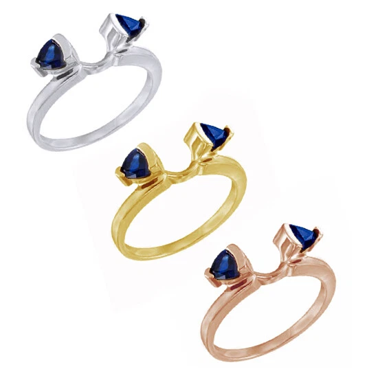Trillion Cut Blue Sapphire 14K Solid Gold Wrap Guard Style Prong Set Band Ring - Image 1 of 1