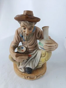 Old Man Holding Pottery Vase Jar Cowboy Hat Figurine Home Decor - Picture 1 of 7