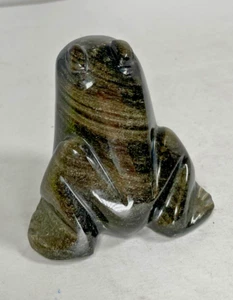 Frosch handgeschnitzt schwarz-gold Obsidian Steinschnitzerei 3,5" Vintage - Bild 1 von 2