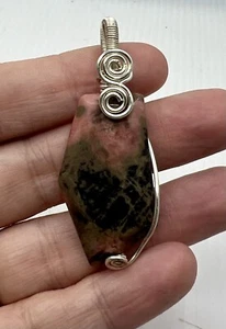 Wire Wrapped Rhodonite Crystal Pendant - Picture 1 of 2