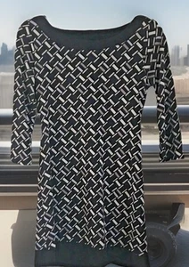 White House Black Market Shift Dress Boat Neck Black Gray 3/4 Sleeve Size XS - Picture 1 of 5