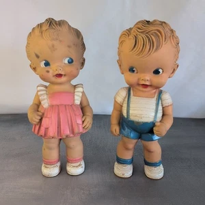 Sun Rubber Co. Squeaky Boy In Blue And Girl Vintage 1950s Damaged 8" - Picture 1 of 8