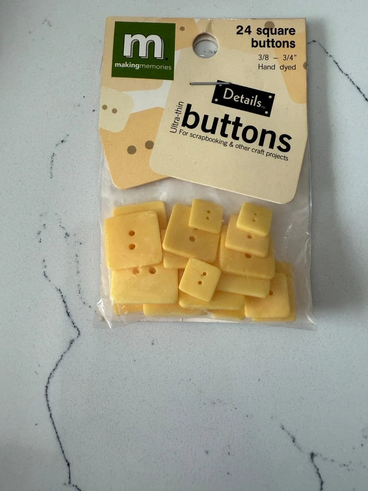 Making Memories 24 Square Lemon Ultra-Thin Buttons 3/8"- 3/4" Scrapbooking - Image 1 of 4