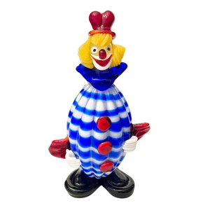 Murano Italy Art Glass Clown Figurine 9" Valentino Blue White Fratelli Pitau 60s - Picture 1 of 8