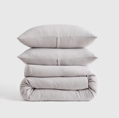 NUEVO CON ETIQUETAS Juego de funda nórdica Quince algodón orgánico gasa aireada gris niebla! Completo/Queen (813) Foto 1 de 4