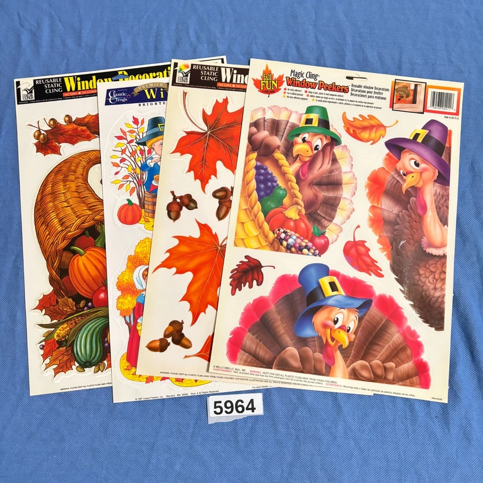 De Colección Se Adhiere Ventana Acción de Gracias Decoraciones Hojas Pavo Peregrino Cosecha Foto 1 de 4