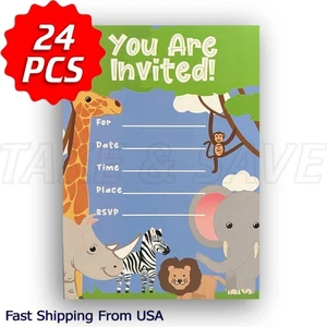 Invitación de fiesta de cumpleaños para niños "¡Estás invitado!" Animal Theme 7 x 5 pulgadas, 24 piezas - Imagen 1 de 3