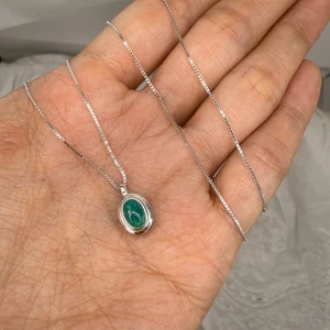 925 Sterling Silver Necklace 6x4mm Oval Blue Turquoise Gemstone Bridal Pendant - Picture 1 of 9