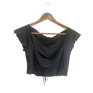 Linda blusa negra Top cuello cuadrado manga acampanada cordón lazo delantero - Imagen 1 de 5