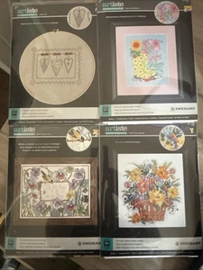 Lot of 4 New Zweigart Artiste Counted Cross Stitch Kits Flowers Birds Hearts - Picture 1 of 13