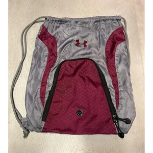 Under Armour Sackpack Drawstring Backpack Gym Bag Maroon Grey UA Logo Front Zip - Picture 1 of 13