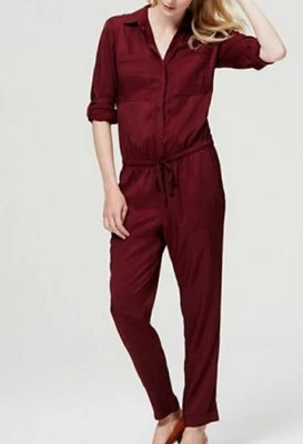 Mono utilitario Ann Taylor Loft para mujer talla M granate pierna recta manga enrollable Foto 1 de 4