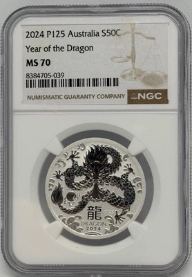 2025-P125 Australia 50 Cents Year of the Dragon Graded MS 70 by NGC - Image 1 of 2