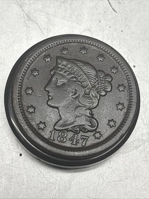 1847  BRAIDED HAIR LARGE CENT (1 c.) COIN ALMOST UNCIRCULATED (AU) CONDITION LD - Image 1 of 4