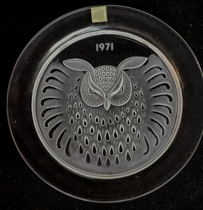 LALIQUE FRANCE  1971 Signed Annual Plate Hibou (Owl) w/Box 8¼" - Picture 1 of 5