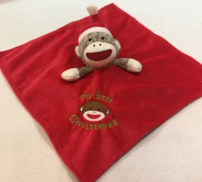 Cobertor de segurança Baby Starters meia macaco chocalho amoroso vermelho meu primeiro Natal - Imagem 1 de 4