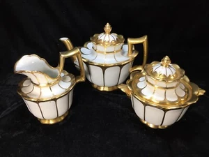 Le Tallec Paris, France 'Empire Style' Footed 3-Piece TEA SET with Heavy Gold - Picture 1 of 11