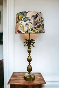 Large Table Lamp Foot Palm Gold Lampshade Botanica Hummingbird Blossom 88cm New - Picture 1 of 12