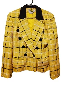 Worth Yellow/Black 100% Silk Lined Double Breasted Suit Blazer Jacket sz 10 - Picture 1 of 6