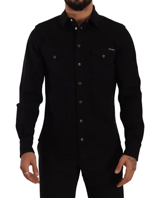 DOLCE & GABBANA Shirt Black Slim Cotton Denim Stretch 39 / US15.5 / S $1000 - Image 1 of 4