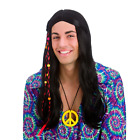 Black Hippie Hippy Wig 1960s Long 60s Accessory Mens Ladies Groovy New