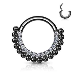 Black Steel Ear Ring With Pearls And Rhinestones - Picture 1 of 1