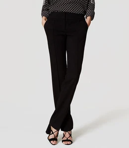 NWT LOFT Women $79.50 Pintucked Straight Leg Pants Marisa Fit, Black/ White Sz0 - Picture 1 of 14