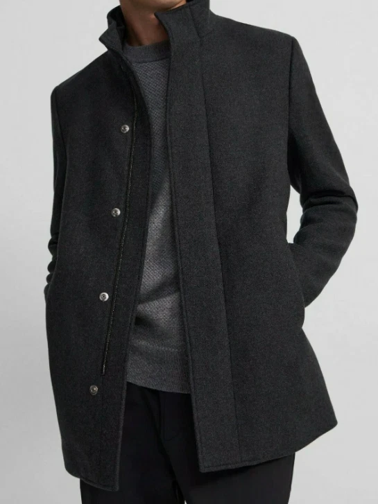 THEORY CLARENCE TRACEABLE WOOL BLEND MELTON JACKET CHARCOAL - L - RETAILS $695 - Image 1 of 4