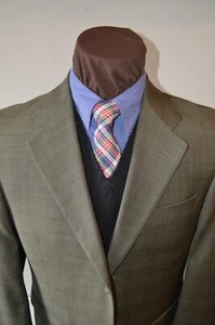 Jack Victor mens 3btn olive plaid blue windowpane sport coat jacket blazer z 42R - Picture 1 of 4