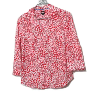 Camicetta Talbots donna rossa bianca floreale antirughe colletto manica 3/4 cotone 10 - Foto 1 di 9