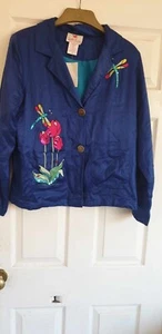QUACKER FACTORY QUIRKY BLUE DRAGONFLY SEQUIN JACKET Sz SMALL - Picture 1 of 5