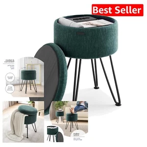 Multi-Functional Green Velvet Ottoman with Storage - Small Footstool for Home - Picture 1 of 11