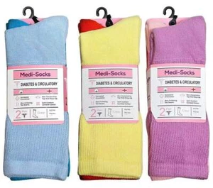 Women's Diabetes & Circulatory Crew Socks 6 Pair " Pure Cotton & Colorful " - Picture 1 of 11