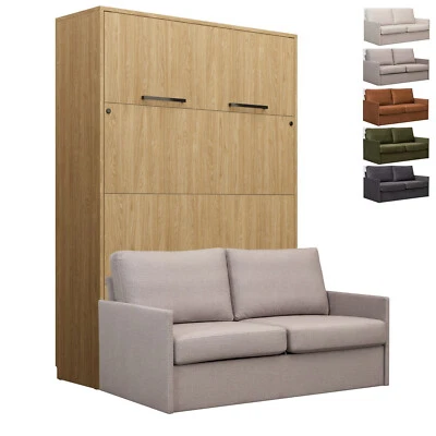 Schrankbett Wandklappbett vertikal GN140x200 eiche geölt mit LED & Sofa 5 Farben - Bild 1 von 4