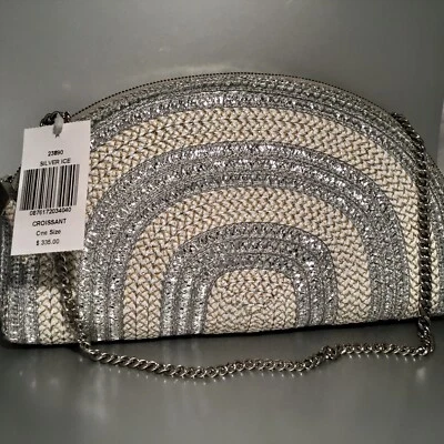 BOLSO CLUTCH ERIC JAVITS CROISSANT METALIZADO RAFIA NUEVO CON ETIQUETAS Foto 1 de 4