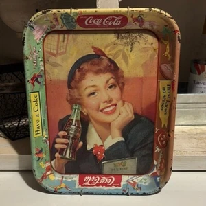 COCA COLA HAVE A COKE ADVERTISING METAL TRAY 1950’s VINTAGE Menu girl - Picture 1 of 6
