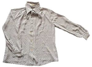 Womens Vintage Shirt 80s Grey Geometric Patterned Blouse Retro Boho Indie Mod 16 - Picture 1 of 2