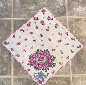 PAÑUELO VINTAGE ALGODÓN PAÑUELO ROSAS Y DISEÑO LAZO 13,5 X 13 - Imagen 1 de 3