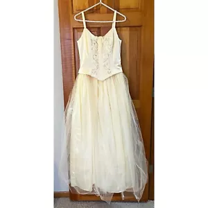 Gunne Sax Jessica McClintock Yellow Corset Prom Dress Sz 7/8 Belle Satin Fairy - Picture 1 of 13