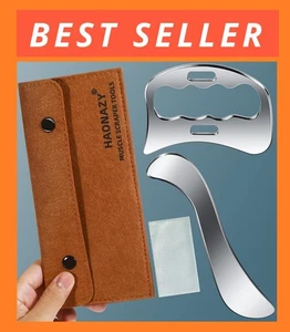 Massage Schaber Werkzeug Set 2 in 1 Edelstahl Gua Sha Schmerzen & Spann Werkzeug - Bild 1 von 7