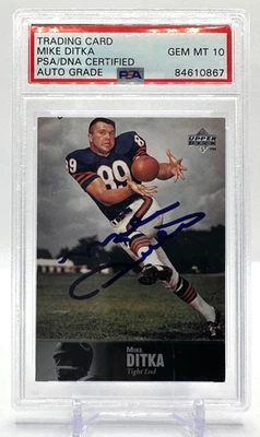 TARJETA COLECCIONABLE MIKE DITKA 1997 UD LEGENDS 29 AUTÓGRAFO FIRMADO PSA GEMA COMO NUEVA 10 AUTO Foto 1 de 2