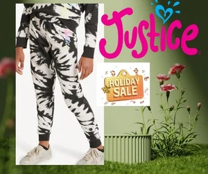 Justice Girls Everyday Faves Fleece Joggers, Size L 12-14 Tie Dye Black Spiral - Picture 1 of 10