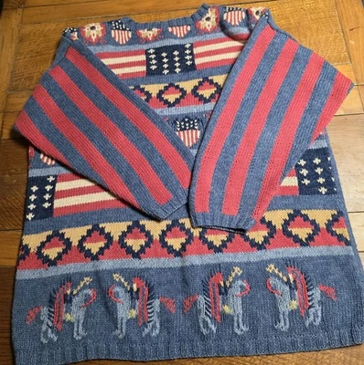 Suéter Vintage Cambridge Country Store XL Bandera Americana Patriótico Western Foto 1 de 4