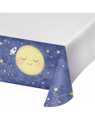 Moon and Back Stars Night Sky Space Baby Shower Party  Tablecover 54x102” - Image 1 of 4