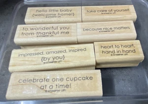 Stampin Up Sweet Little Sentiments Rubber Stamps 7 Wood Mounted Phrases Unused - Picture 1 of 3
