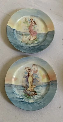 2 Assiettes Decoratives Anciennes Porcelaine Limoges Jean Pouyat Femmes Mythique - Photo 1/4