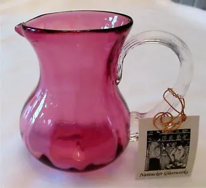 Nantucket Glassworks Cranberry Glass Pitcher Clear Decorative Ribbed Handle New - Picture 1 of 3